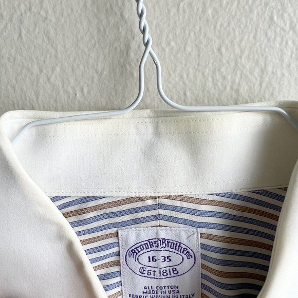 Brooks Brothers Men's Dress Shirt, Pinstripe blue and brown, Size 16-35 - Picture 4 of 7